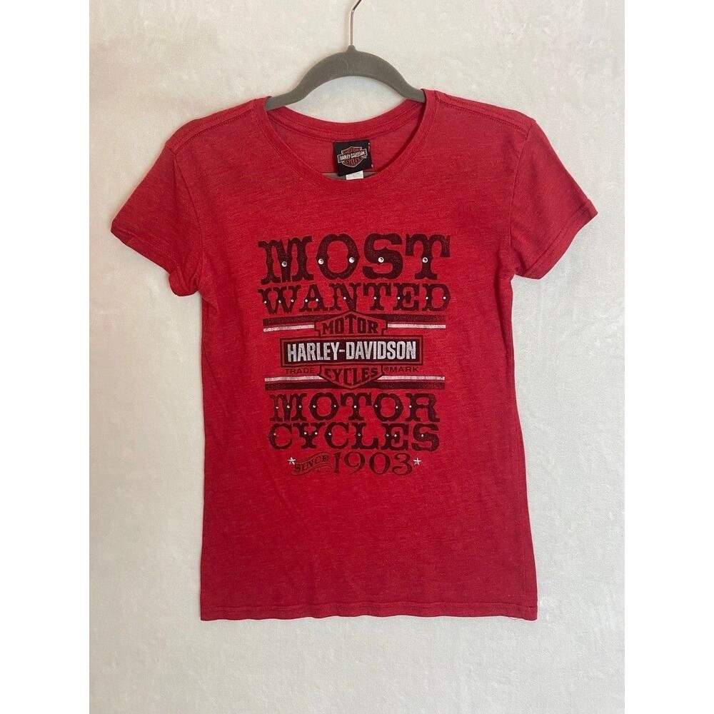 Harley-Davidson Women's Red Most Wanted Rhinestone Graphic T-Shirt S